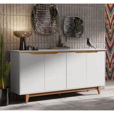 Imagem de Aparador Buffet Sala Flow 4 Portas com Pés de Madeira Branco com Freijó - Rede Móveis