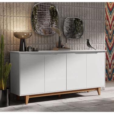 Imagem de Aparador Buffet Sala Flow 4 Portas com Pés de Madeira Branco - Rede Móveis