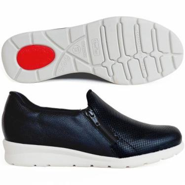 Imagem de Tênis Feminino SlipOn Anabela Baixo Usaflex Couro Low Impact, Preto, 3