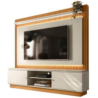 Imagem de Estante Home Para Tv 75 Pol Ripado Com Led 215cm Coimbra L05 Nature Off White - Lyam Decor
