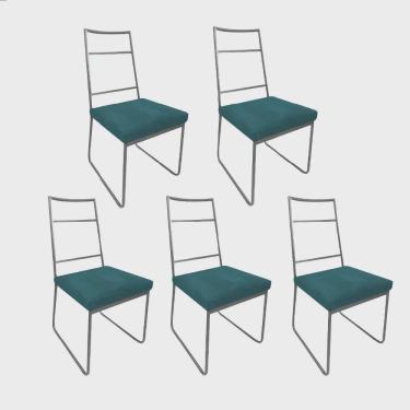 Imagem de Kit 05 Cadeiras Sala de Jantar Escritório Office Stark Industrial Ferro Cinza Suede Azul Turquesa - Ahz Móveis