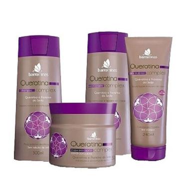 Imagem de Shampoo + Condicionador + Creme Pentear + Máscara para Cabelos Danificados e Quebradiços barrominas Queratina Complex