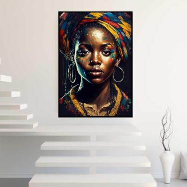 Imagem de Quadro com Moldura Mulher Africana Preta Dourado Decorativo Grande Sala Quarto Hall