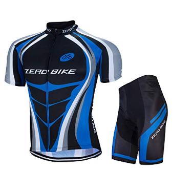 Imagem de Conjunto de malha masculina de manga curta respirável para ciclismo Shorts acolchoados para bicicleta 3D Terno de roupa esportiva de secagem rápida