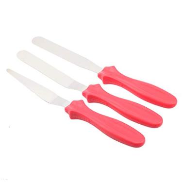 Imagem de Conjunto de espátulas de bolo de aço inoxidável, espátula de cobertura de creme de bolo de manteiga reta e deslocada de 10 cm (vermelha)