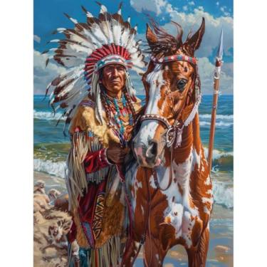Imagem de DIY 5D Diamond Art American Native Indian Chief and Horse Paint with Full Drill Round Diamond Gems Painting by Number Kits for Adults Art Craft Home Wall Decor 30 x 40 cm (5)