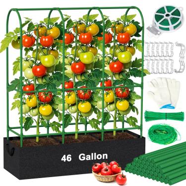 Imagem de Budiwati Gaiolas De Tomate 5,5 Pés Para Jardins Com Sacos Cultivo 46 Galões, Estacas Suporte Plantas Ajustáveis E Treliça - Canteiro Elevado Jardim, Vegetais Trepadeiras, Frutas, Flores, Suprimentos