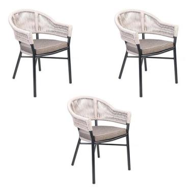 Imagem de Kit 3 Cadeiras Caraíva Base Grafite Amêndoa Rivatti