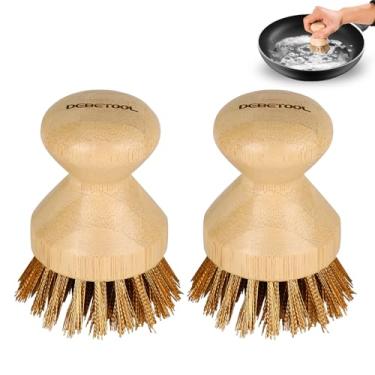 Imagem de DEBETOOL Esfregão de ferro fundido – Limpador de ferro fundido de bambu natural com cerdas de latão, escova de ferro fundido resistente para wok, grelhas de churrasco, frigideira, limpeza de ferro