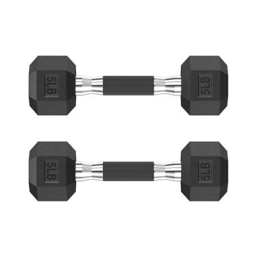 Imagem de HANDBODE Halteres de borracha hexagonal, design de alça antiderrapante para aderência segura e confortável, pesos de mão para treinamento de força e academia em casa/par de 2,3 kg