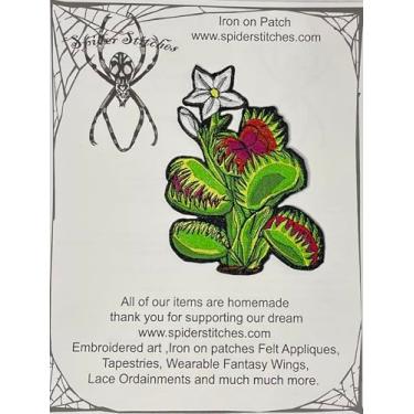 Imagem de Venus Flytrap Planta Carnívora Ferro em Patch Costurado em Aplique Bordado Flor Armadilha para Moscas