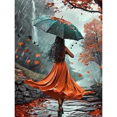 Imagem de HMDIIMGE Kit de pintura de diamante adulto 5D A mulher bonita com o guarda-chuva pintura de pedras preciosas de diamante completo adequado para aliviar emoções guarda-chuva arte artesanato 30 x 40 cm