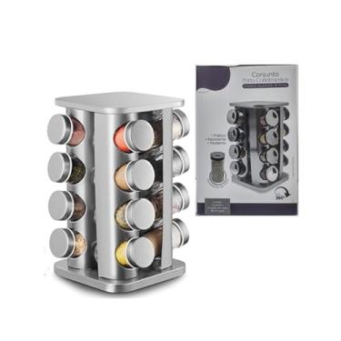 Imagem de Porta Tempero Condimento Inox Vidro Giratorio Cozinha 16 Pts - Linha Supremi Premium