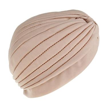 Imagem de AMLESO Chapéu de quimioterapia noturno turbante plissado hijab para mulheres, Caqui, as described