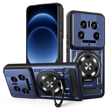 Imagem de Kukoufey Capa compatível com Xiaomi 14 Ultra 5G 24031PN0DC 24031PN0DG, compatível com MagSafe, suporte magnético giratório de 360 graus, capa de telefone antiqueda, azul