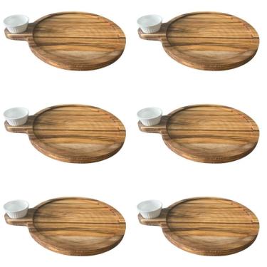Imagem de Kit 6 Petisqueira Teca 23cm Servir com Cabo e Ramekin 30ml T