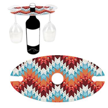 Imagem de Suporte de garrafa de vinho com pintura de diamante com compartimentos para copo de vinho, suporte de vinho acrílico DIY padrão geométrico para 2 copos, garrafa de arte de strass 5D e suporte de vidro