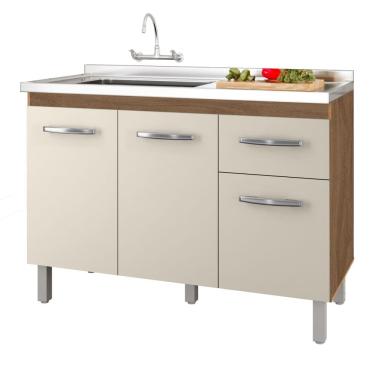 Imagem de Balcão Gabinete Para Pia Anyta 118cm 03 Portas Sem Tampo Savana Off White - Abmaza