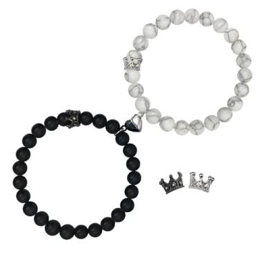 Imagem de Pulseiras magnéticas para casais coroa de rei e rainha pulseiras para ele e ela pulseiras de coração combinando presentes de relacionamento de longa distância para namorado e namorada