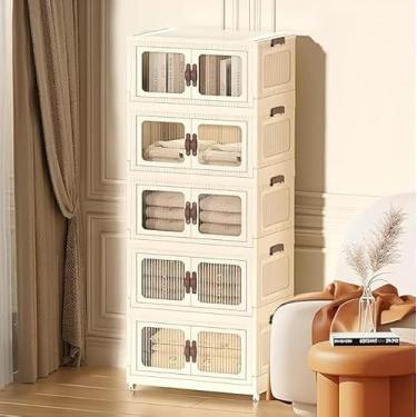 Imagem de Armário Multiuso Dobrável Estante Vertical 5 Caixas Organizador Visor Transparente