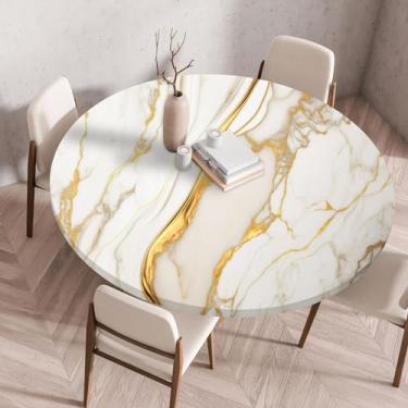 Imagem de Toalha de mesa redonda com borda elástica simples, capa protetora de mesa, impermeável, interior, exterior, capa de mesa de plástico, para jantar, cozinha, piquenique, acampamento, festa, presente