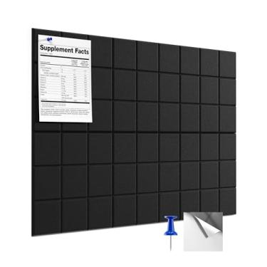 Imagem de MaxGear Quadro de cortiça 91 cm x 61 cm, placa autoadesiva, pacote com 6 azulejos para quadro de avisos de feltro preto, painéis de parede alternativos com pinos para escritório, menu de fotos de casa