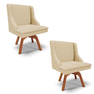 Imagem de Kit 2 Cadeiras Estofadas Giratória Para Sala De Jantar Lia Veludo Off White Luxo - Ibiza