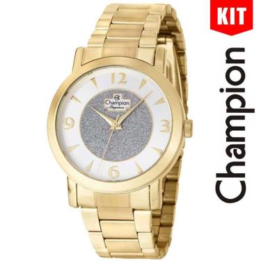 Imagem de Relógio Champion Kit Feminino Analógico Elegance Dourado Cn25136g