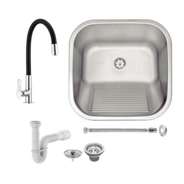 Imagem de Tanque Tramontina Hera 40X40 94403107 Inox Acetinado + Torneira Lorenz