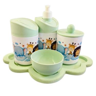 Imagem de Kit Higiene Bebê Safari Hora Do Sono C/bandeja MDF - Dóia Kids, Nuvem 