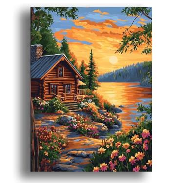 Imagem de Zariocy Kits de pintura por números para adultos - Conjunto de pintura a óleo faça você mesmo com cenário de pôr do sol - Kit de pintura de paisagem por números para iniciantes e ideal para decoração