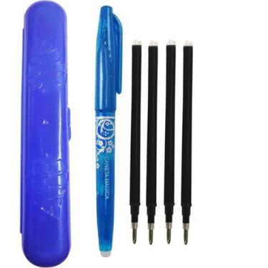 Imagem de Caneta Azul Apaga Calor Tecido Papel + 4 Refil Preto Estojo - De Acord