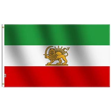 Imagem de rhungift Bandeira Histórica Dupla Face Do Irã Com Sol E Leão, 9 X 1,5 M, Cabeçalho De Lona Ilhós Latão Costurados Para Fácil Exibição, Antiga Iraniana, 1964-1980