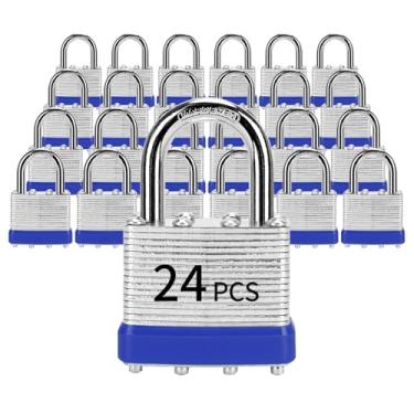 Imagem de Cadeados com a mesma chave, LQYN 24 peças de cadeado laminado com chave (1-9/16 polegadas, 40 mm), fechaduras semelhantes com chave, manilha normal, para armário de armazenamento, trava de ferrolho,