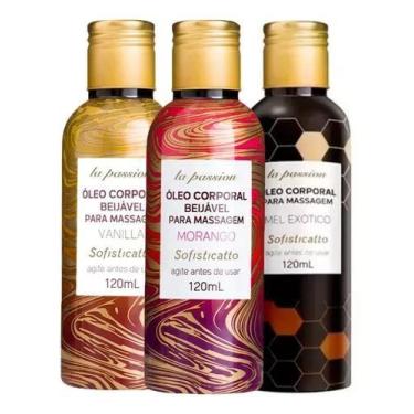 Imagem de Kit 3 Óleo De Massagem Beijável Sensual Morango Vanilla Mel - Sofistic