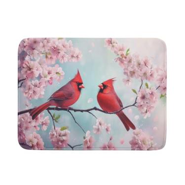 Imagem de Giwawa Tapete De Secagem Pratos Spring Birds, Escorredor Vermelho Flor Cerejeira Para Bancada Cozinha, Almofada Decorativa Reversível Absorvente Floral Aquarela, 18 X 24 Polegadas, Grande