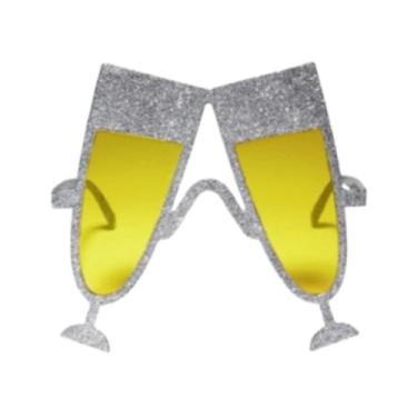 Imagem de Óculos Taça Brinde Com Glitter Prata Para Réveillon Ano Novo Comemoraç