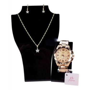 Imagem de kit relógio feminino rose analógico  luxo - Orizom