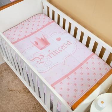 Imagem de Edredom Infantil para Berço Princesa Rosa Coroa e Corações 145 cm