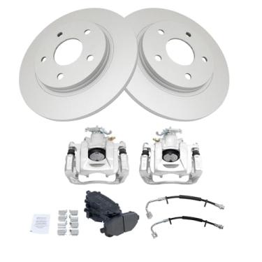 Imagem de TRQ Kit de pastilha de freio e rotor semimetálico compatível com Chrysler Town & Country Dodge Grand Caravan 2011-2012 Ram C/V Volkswagen Routan