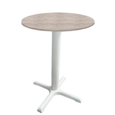 Imagem de Mesa ô Ferro Branco 74cm (alt) Base X Tampo Mdp Redondo Castanheira 80cm (larg) X 2,50cm (alt)