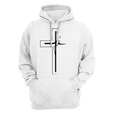 Imagem de Moletom Cristão Canguru Estampado Confortável Blusa De Frio Cruz Fé - 