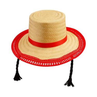 Imagem de Chapéu Trança Palha Infantil Mocinha Festa Junina Vermelho - Evolution
