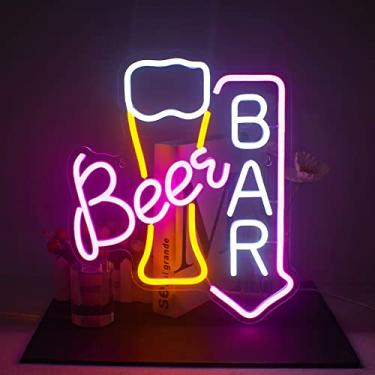 Imagem de JURONGYILU Bar de Cerveja Sinal de Néon Led Luzes de Néon para Decoração de Parede Acender Sinais de Barra para Casa Bar Carrinho Restaurante Homem Caverna Café Bistro Clube Decorações de Festa Presen