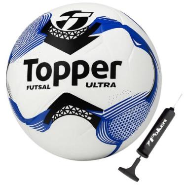 Imagem de Bola de Futsal Topper Ultra Dupla Colagem Salão + Bomba, Preto, Azul