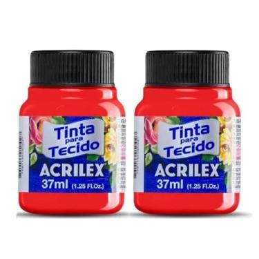 Imagem de Kit Com 2 Tintas Para Tecido Fluorescente Neon Acrilex 37ml Azul Vermelho Maravilha Verde Ouro Limão Fixação a Frio e Alta Cobertura Recomendado Para Tecidos De Algodão Sem Goma É Ideal Para Customização De Roupas, Decoração E Outras Aplicações Artísticas (Vermelho 103)