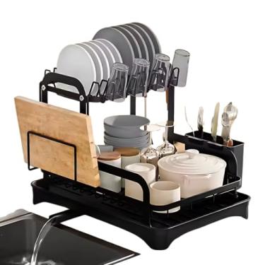 Imagem de Escorredor de Louça Inox VMSTARK Design Moderno2 Andares, Bandeja Coletora, Suportes p/Pratos, Copos e Talheres Durável, Antiferrugem e Compacto 32 x 42 x 30 cm