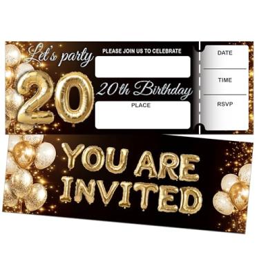 Imagem de Convites de aniversário com glitter em ouro preto, convites de festa de aniversário de 20 anos para mulheres e homens, 20 convites com 20 envelopes, decorações de artigos de lembrancinhas de festa (3