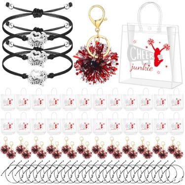 Imagem de Landical Conjunto de 72 peças de presentes de líder de torcida, 24 sacos de torcida, 24 chaveiros pompons, 24 pulseiras de líder de torcida, sacolas transparentes de PVC, acessórios a granel para