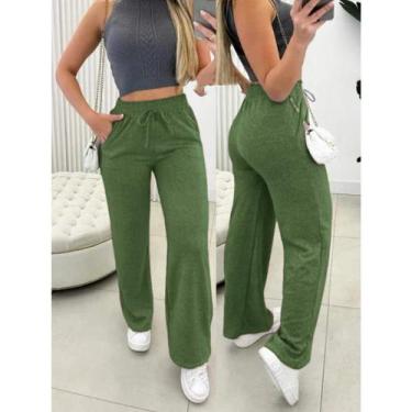 Imagem de Calça pantalona de lazinho feminina cintura alta com bolso pra inverno